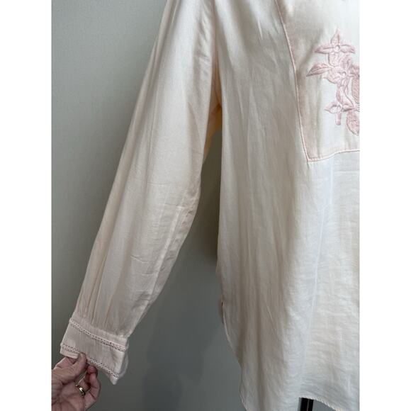 Loft Women’s Blouse Top Tunic M Pale Peach Long Sleeve Crochet Embroidered - Picture 3 of 13
